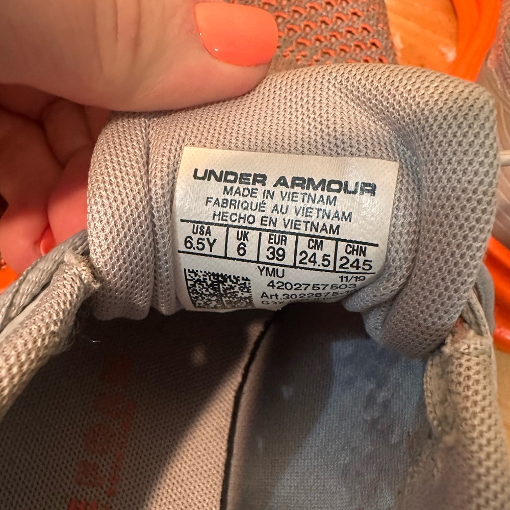 Under Armour Kid’s Gray and Orange Running Shoes - Picture 5 of 6